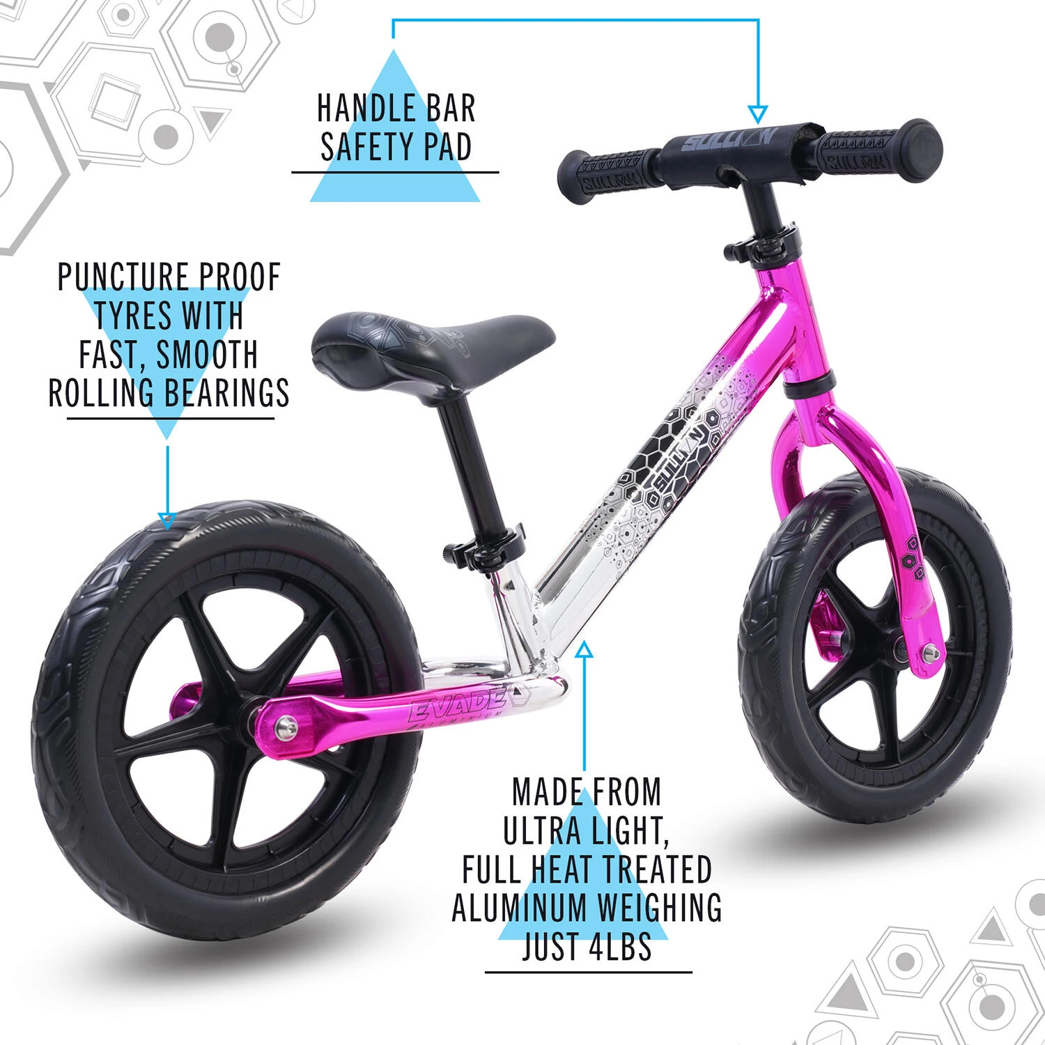 SULLIVAN Evade 12" Wheel Balance Bike, Electro Pink 5 SULLIVAN Evade 12" Wheel Balance Bike, Electro Pink - Image 3