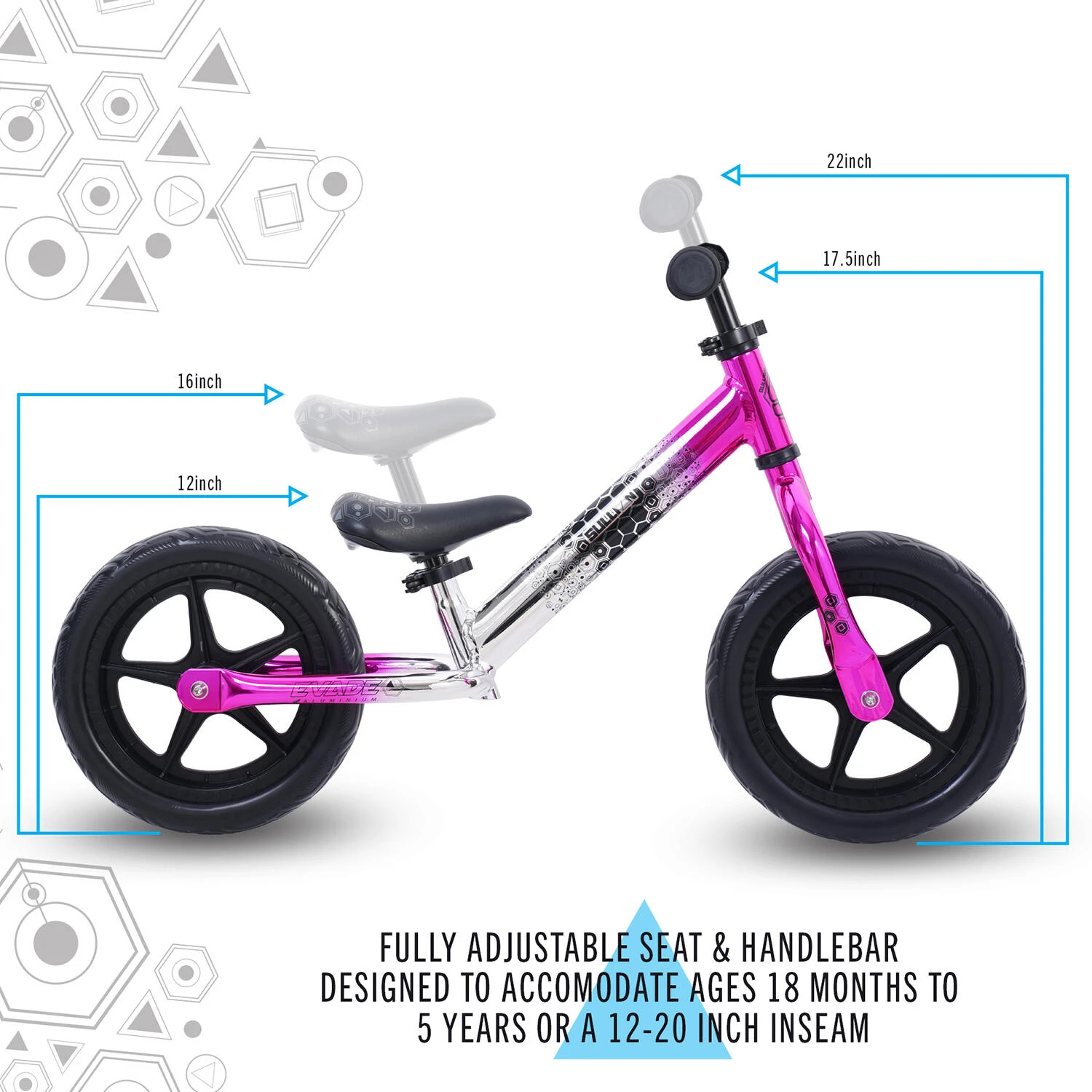 SULLIVAN Evade 12" Wheel Balance Bike, Electro Pink 6 SULLIVAN Evade 12" Wheel Balance Bike, Electro Pink - Image 4