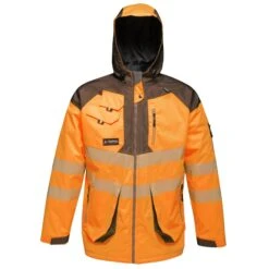 Regatta Mens HiVis Waterproof Reflective Parka Jacket (Orange/Grey)