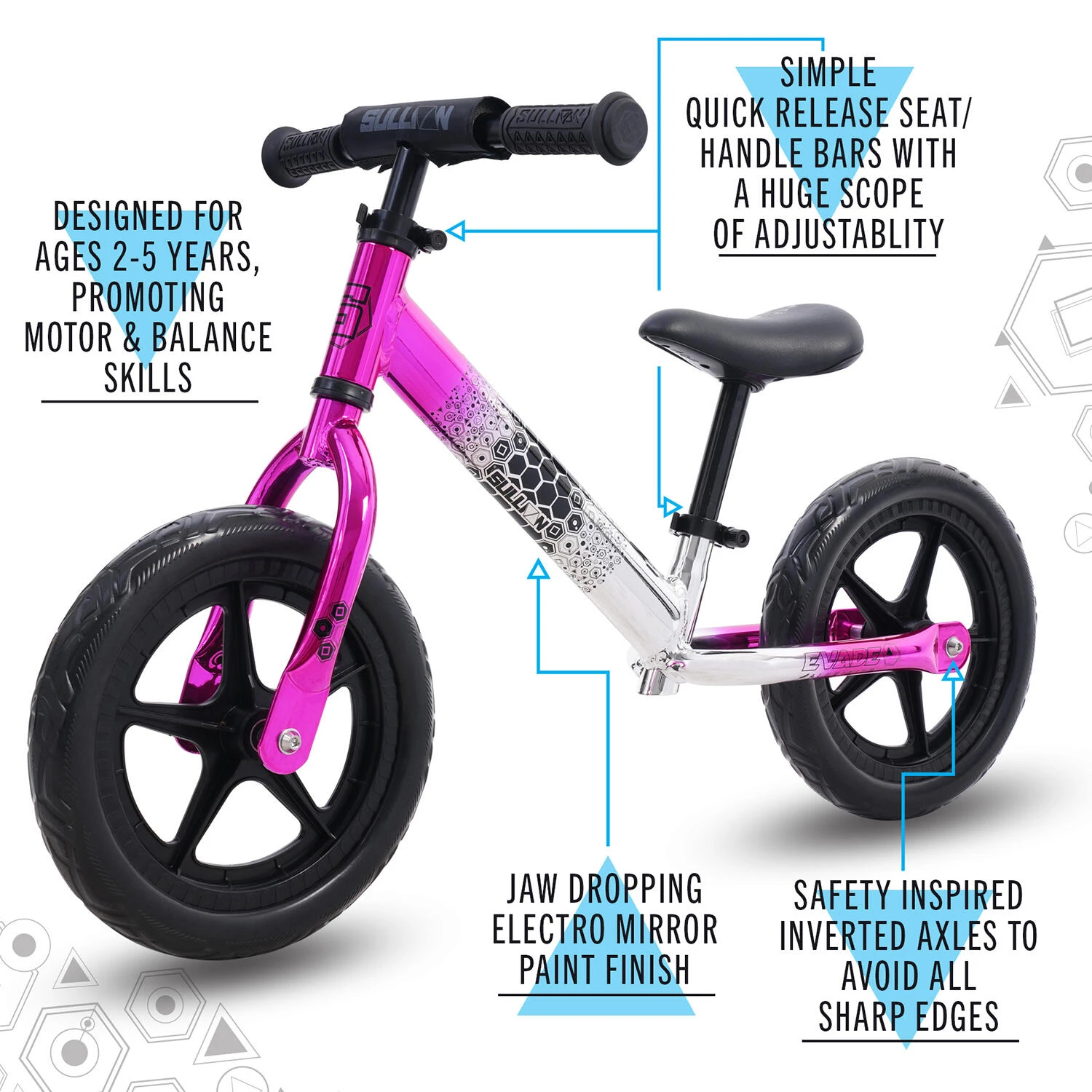 SULLIVAN Evade 12" Wheel Balance Bike, Electro Pink 4 SULLIVAN Evade 12" Wheel Balance Bike, Electro Pink - Image 2